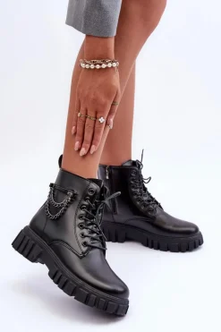 Botki Sznurowane|Czarne Botki>Boto Stylowe Botki Workery Na Platformie Czarne Amro