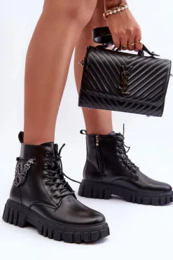 Botki Sznurowane|Czarne Botki><noscript><img width=