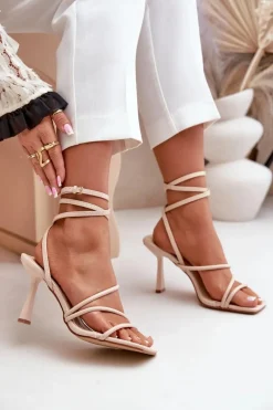 Sandały Na Obcasie>Boto Stylowe Sandały Na Szpilce Z Paskami Beżowe Saredi