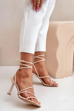 Sandały Na Obcasie>Boto Stylowe Sandały Na Szpilce Z Paskami Beżowe Saredi