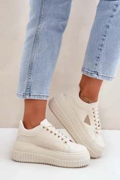 Best Boto Stylowe Sneakersy Na Masywnej Platformie Jasnobeżowe Vallexia
