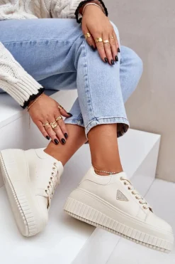 Best Boto Stylowe Sneakersy Na Masywnej Platformie Jasnobeżowe Vallexia