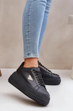 Best Stylowe Sneakersy Na Masywnej Platformie Czarne Vallexia Damskie Buty Sportowe Na Platformie|Sneakersy Damskie