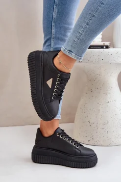 Best Stylowe Sneakersy Na Masywnej Platformie Czarne Vallexia Damskie Buty Sportowe Na Platformie|Sneakersy Damskie