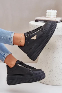 Best Stylowe Sneakersy Na Masywnej Platformie Czarne Vallexia Damskie Buty Sportowe Na Platformie|Sneakersy Damskie