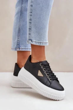 Buty Sportowe Na Platformie|Sneakersy Damskie>Boto Stylowe Sneakersy Na Masywnej Platformie Czarno-Białe Vallexia