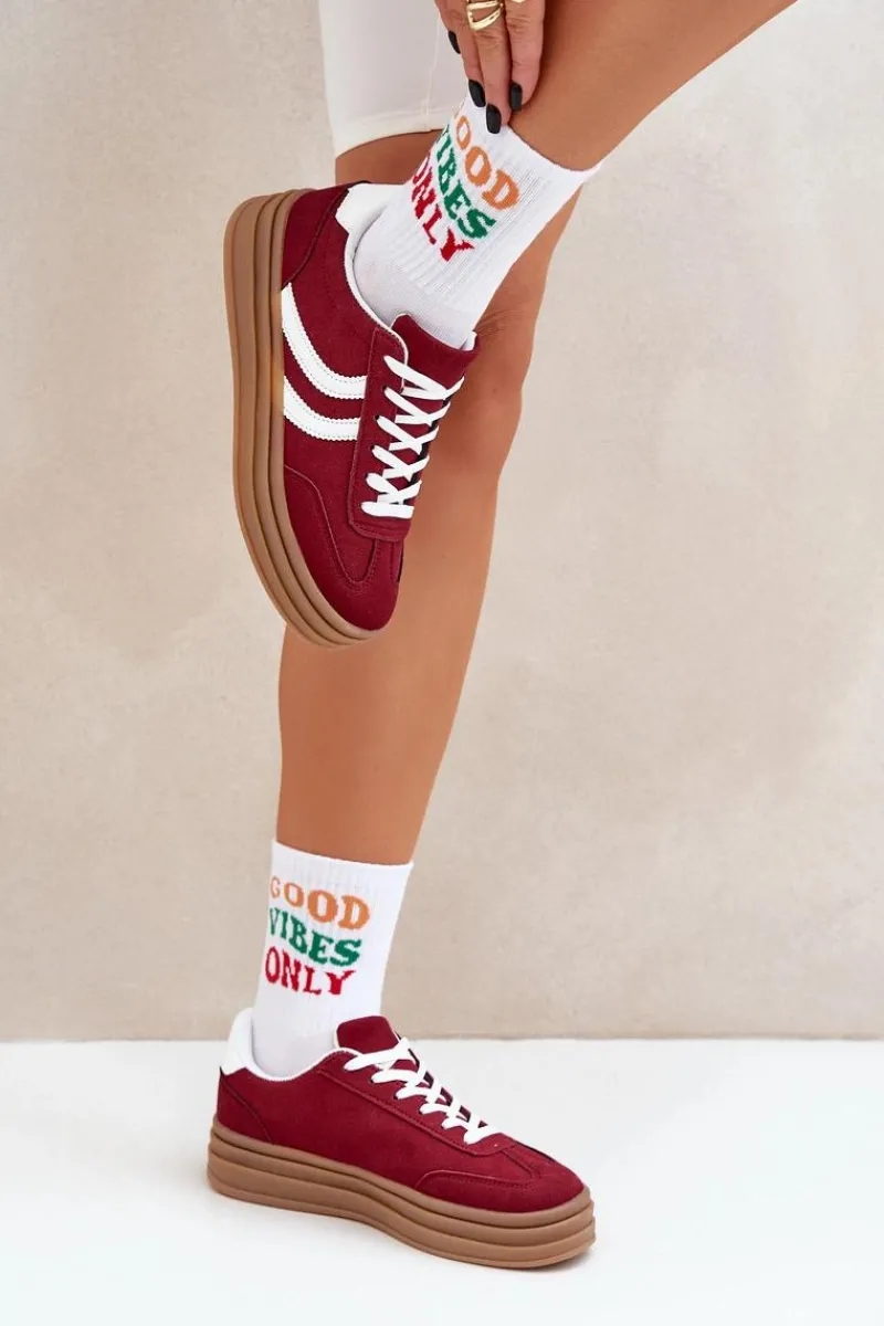 Discount Stylowe Sneakersy Na Platformie Bordowe Doriwa Damskie Buty Sportowe Na Platformie|Sneakersy Damskie