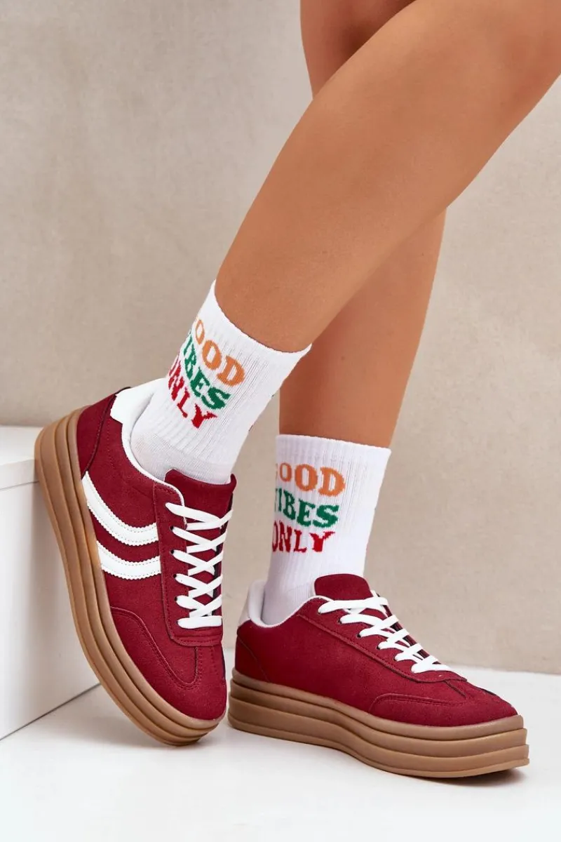 Discount Stylowe Sneakersy Na Platformie Bordowe Doriwa Damskie Buty Sportowe Na Platformie|Sneakersy Damskie