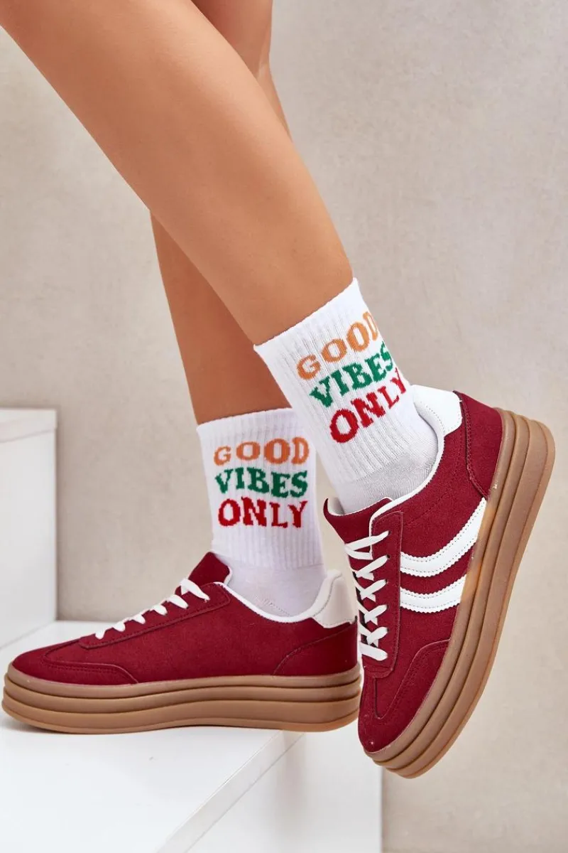 Discount Stylowe Sneakersy Na Platformie Bordowe Doriwa Damskie Buty Sportowe Na Platformie|Sneakersy Damskie