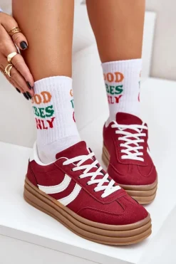 Discount Stylowe Sneakersy Na Platformie Bordowe Doriwa Damskie Buty Sportowe Na Platformie|Sneakersy Damskie