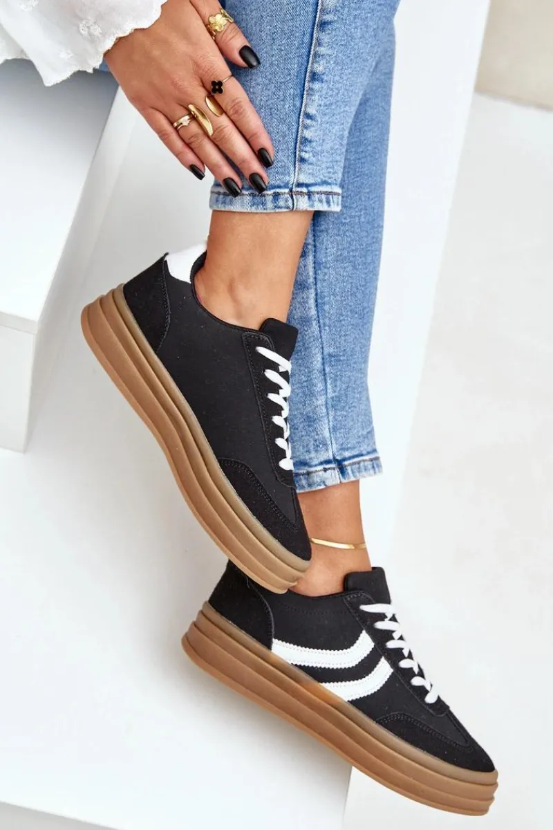 Buty Sportowe Na Platformie|Sneakersy Damskie>Boto Stylowe Sneakersy Na Platformie Czarne Doriwa