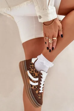 Outlet Stylowe Sneakersy W Panterkę Na Platformie Brązowe Doriwa Damskie Buty Sportowe Na Platformie|Sneakersy Damskie