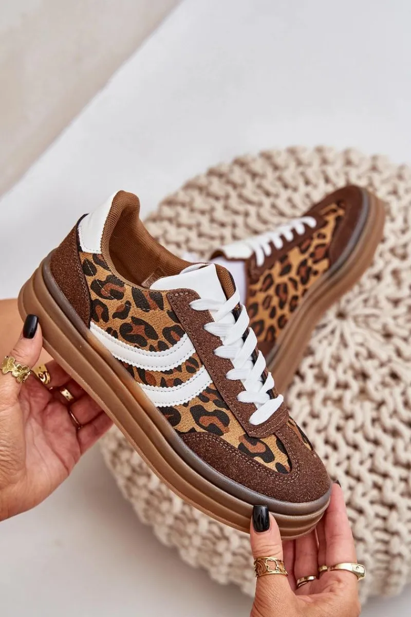 Outlet Stylowe Sneakersy W Panterkę Na Platformie Brązowe Doriwa Damskie Buty Sportowe Na Platformie|Sneakersy Damskie