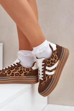 Outlet Stylowe Sneakersy W Panterkę Na Platformie Brązowe Doriwa Damskie Buty Sportowe Na Platformie|Sneakersy Damskie