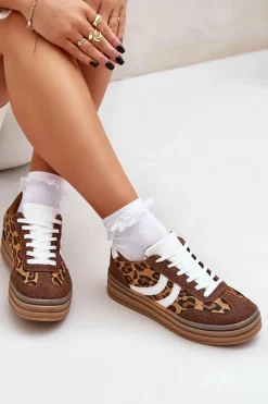Outlet Stylowe Sneakersy W Panterkę Na Platformie Brązowe Doriwa Damskie Buty Sportowe Na Platformie|Sneakersy Damskie