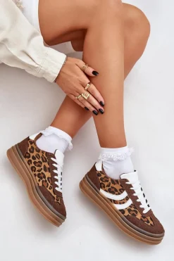 Outlet Stylowe Sneakersy W Panterkę Na Platformie Brązowe Doriwa Damskie Buty Sportowe Na Platformie|Sneakersy Damskie