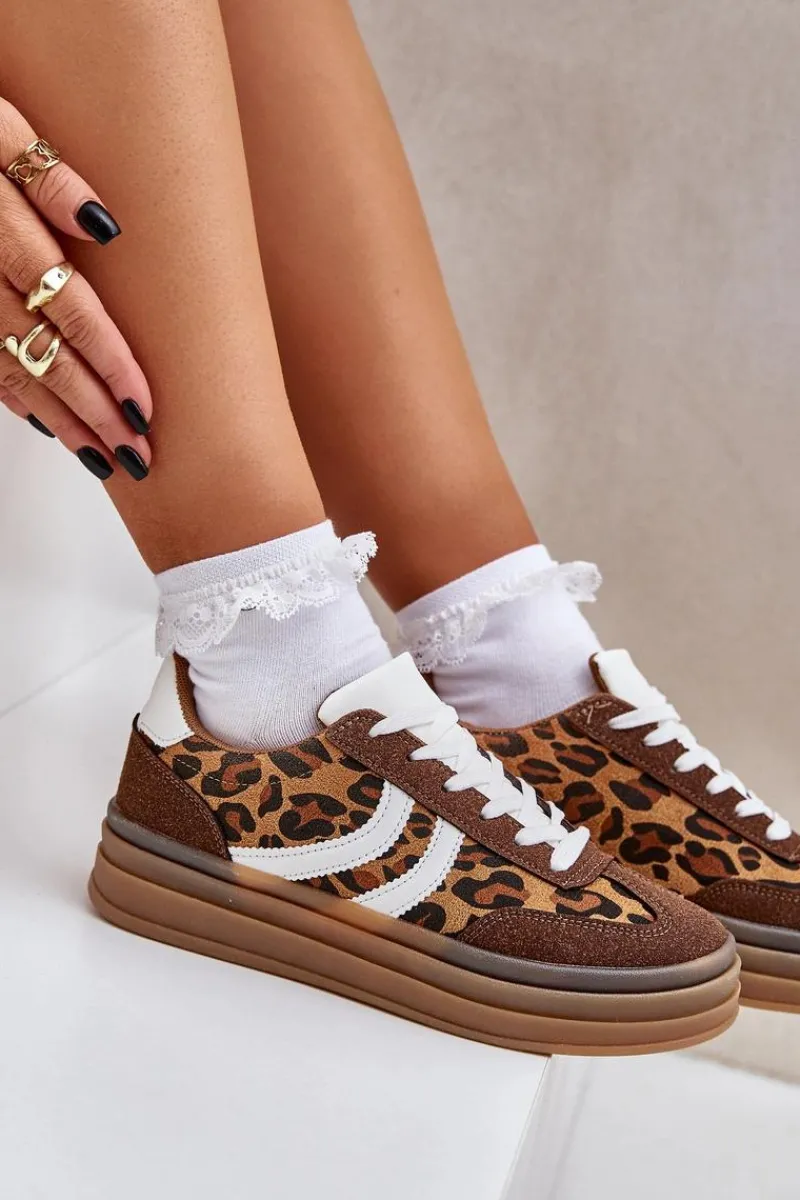Outlet Stylowe Sneakersy W Panterkę Na Platformie Brązowe Doriwa Damskie Buty Sportowe Na Platformie|Sneakersy Damskie