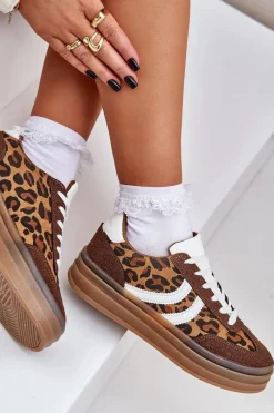 Outlet Stylowe Sneakersy W Panterkę Na Platformie Brązowe Doriwa Damskie Buty Sportowe Na Platformie|Sneakersy Damskie