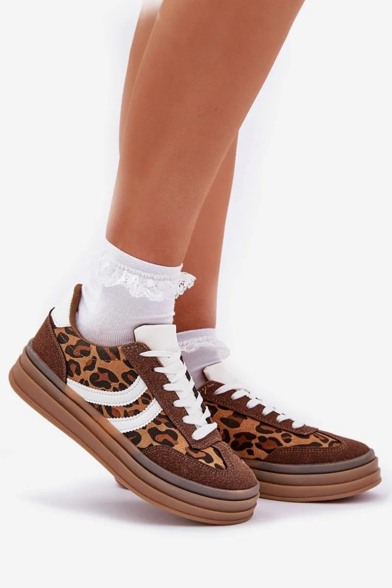 Outlet Stylowe Sneakersy W Panterkę Na Platformie Brązowe Doriwa Damskie Buty Sportowe Na Platformie|Sneakersy Damskie