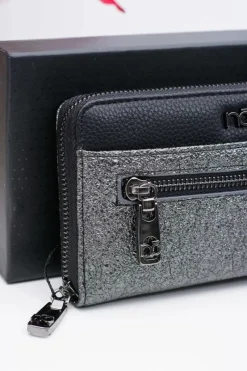 Outlet Boto Stylowy Damski Czarno Szary Portfel Nobo