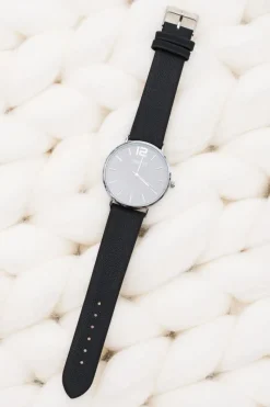 Outlet Ernest Stylowy Skórzany Czarny Damski Zegarek