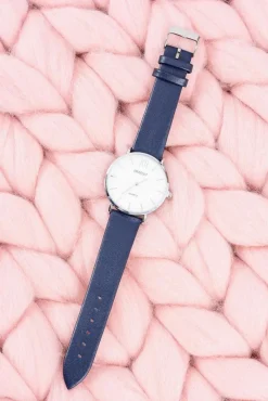 Clearance Stylowy Skórzany Granatowy Damski Zegarek Zegarki