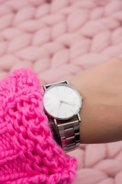 New Stylowy Srebrny Damski Zegarek z Bransoletą Zegarki