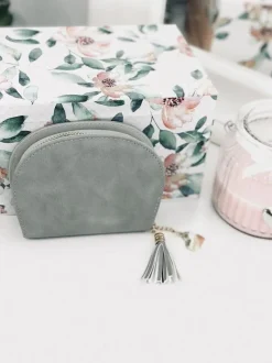 Boto Szara Damska Portmonetka Portfel z Frędzlem