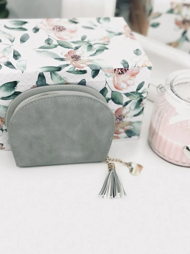 Boto Szara Damska Portmonetka Portfel z Frędzlem