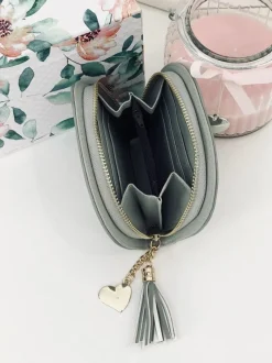 Boto Szara Damska Portmonetka Portfel z Frędzlem