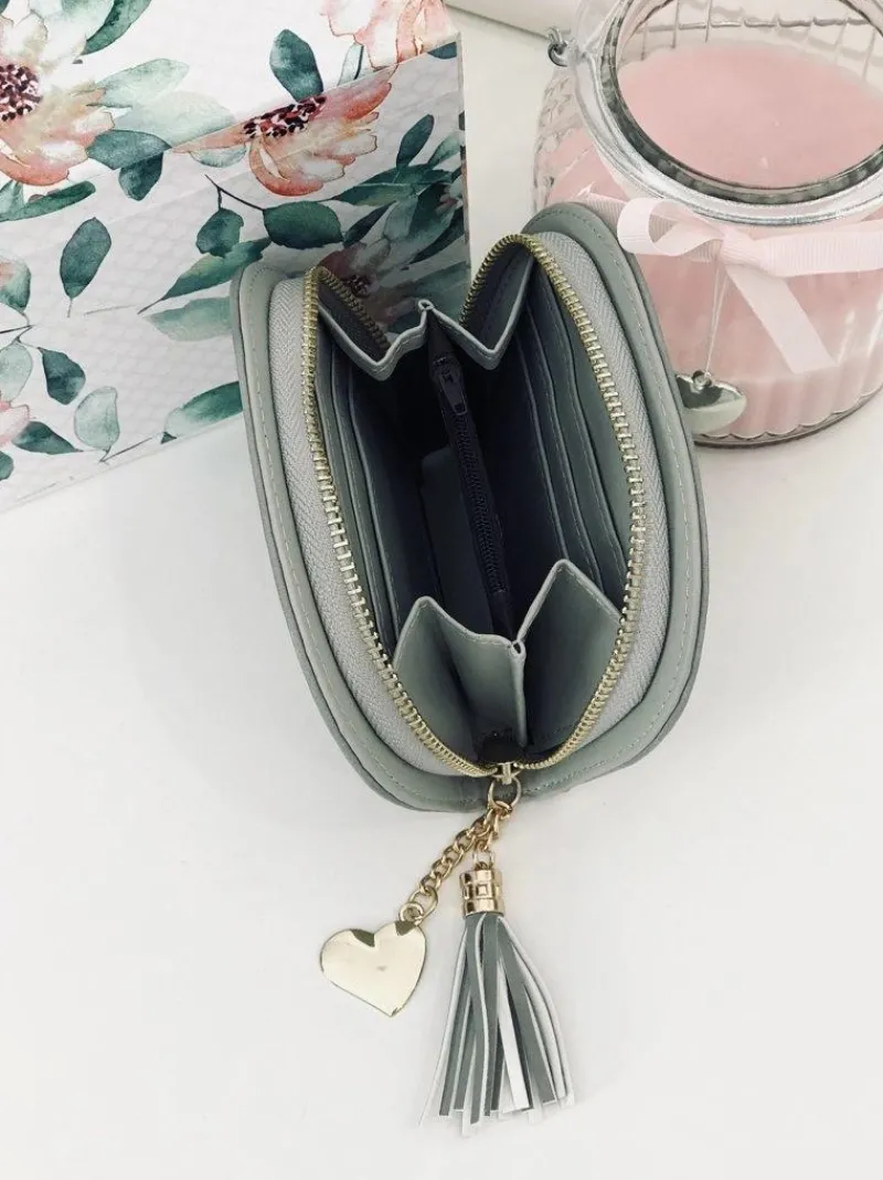 Boto Szara Damska Portmonetka Portfel z Frędzlem