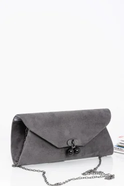 Discount Szara Damska Zamszowa Kopertówka Torebka Na Łańcuszku Kopertówki