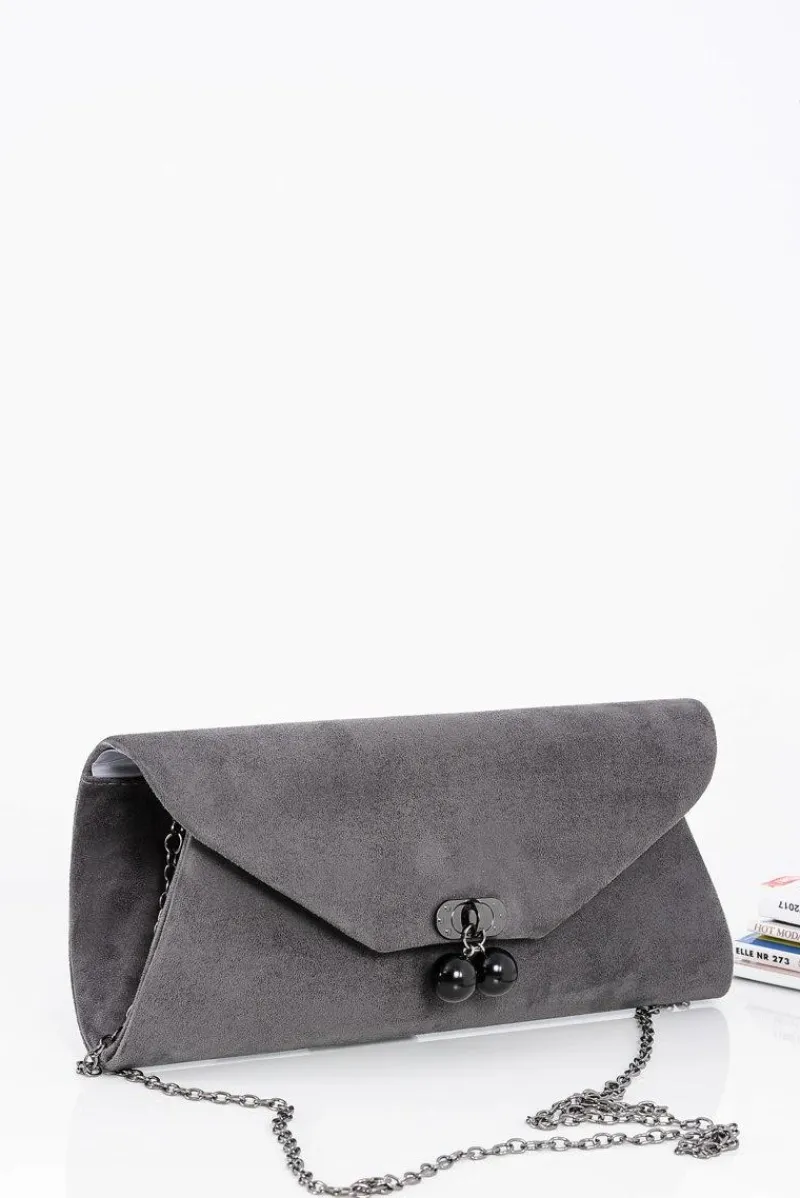 Discount Szara Damska Zamszowa Kopertówka Torebka Na Łańcuszku Kopertówki