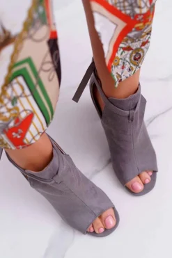 Online Szare Botki Sandały Na Słupku Odkryte Palce Grays Damskie Sandały Na Obcasie|Botki Sznurowane