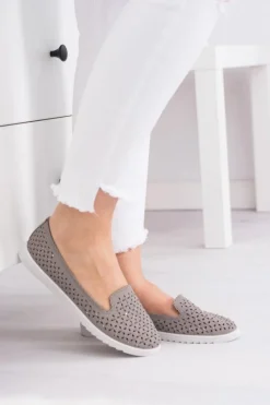 Boto Szare Damskie Baleriny Lordsy z Cyrkoniami Hortense