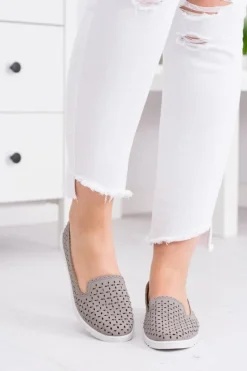 Boto Szare Damskie Baleriny Lordsy z Cyrkoniami Hortense