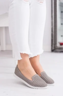 Boto Szare Damskie Baleriny Lordsy z Cyrkoniami Hortense
