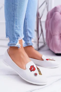 Discount Szare Damskie Baleriny Naszywki Lipstick Damskie Baleriny Klasyczne