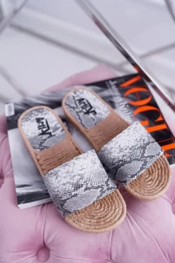 Clearance Szare Damskie Klapki Skóra Węża Mindset Damskie Klapki Damskie Klasyczne