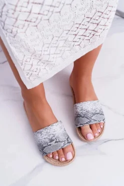 Clearance Szare Damskie Klapki Skóra Węża Mindset Damskie Klapki Damskie Klasyczne