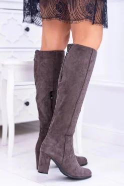 Sale Buty Sergio Leone Szare Damskie Kozaki Zamszowe Sergio Leone KZ271