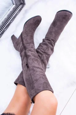 Sale Buty Sergio Leone Szare Damskie Kozaki Zamszowe Sergio Leone KZ271