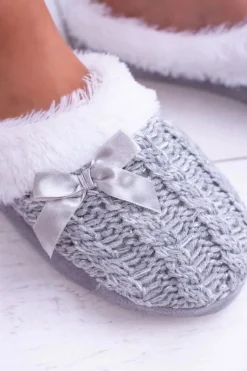 Kapcie Klasyczne|Klapki Z Futerkiem>Buty damskie Vinceza Szare Damskie Papcie Domowe Klapki Z Futerkiem Dezi