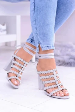 Sandały Na Obcasie>Boto Szare Damskie Sandały na Słupku Ysmira