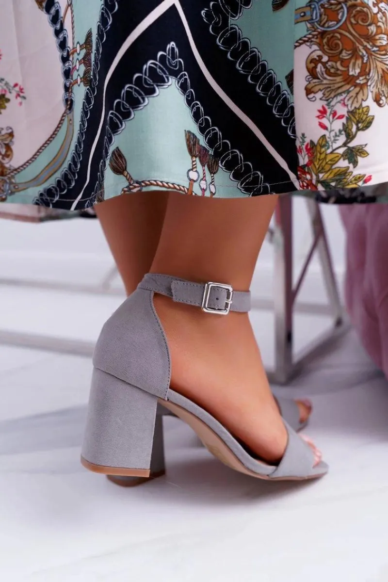 Sandały Na Obcasie>Buty damskie Vinceza Szare Damskie Sandały Na Słupku Zamsz NewGenua