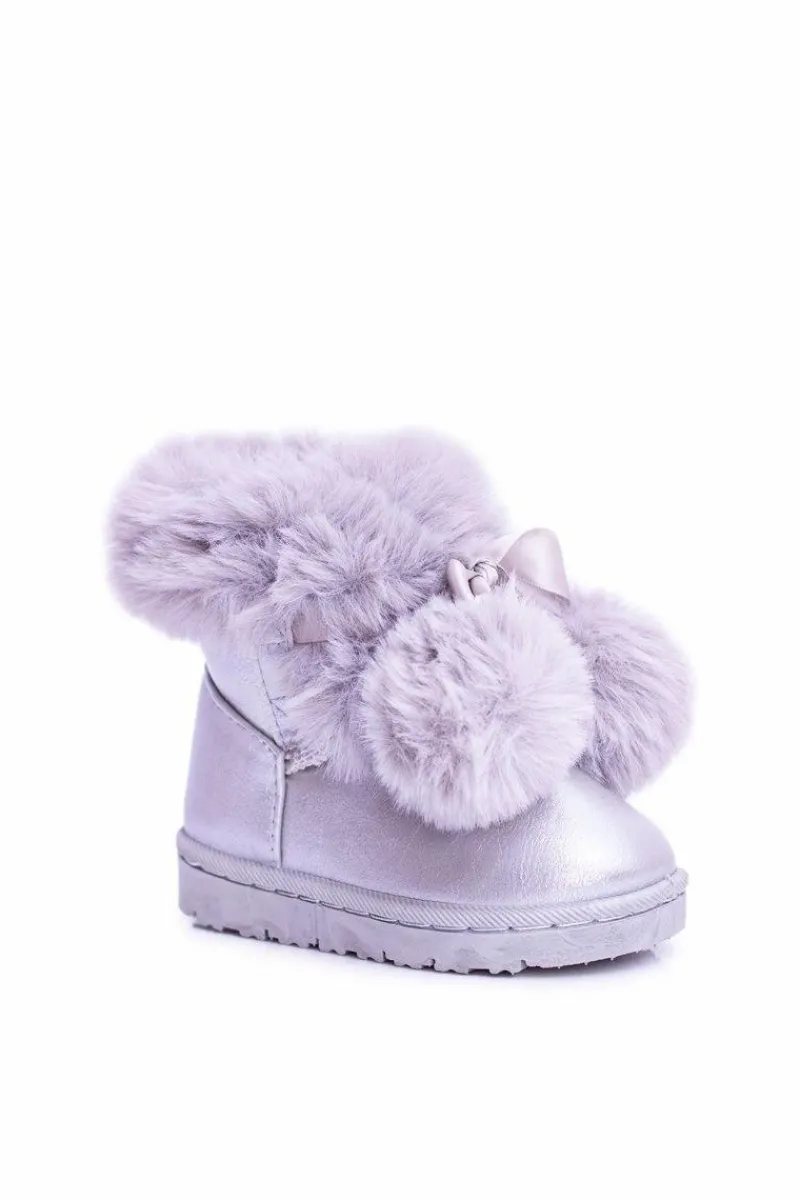 Dziewczęce|Chłopięce>Boto Szare Ocieplane Dziecięce Młodzieżowe Botki Śniegowce Roofy