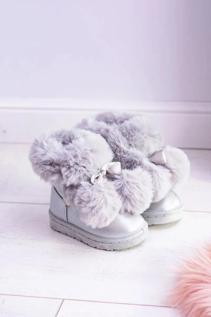 Dziewczęce|Chłopięce>Boto Szare Ocieplane Dziecięce Młodzieżowe Botki Śniegowce Roofy