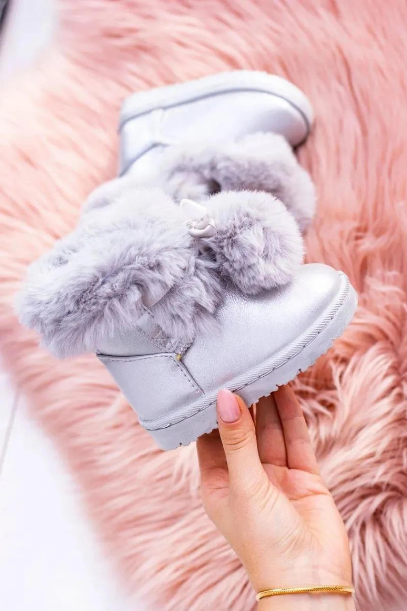 Dziewczęce|Chłopięce>Boto Szare Ocieplane Dziecięce Młodzieżowe Botki Śniegowce Roofy