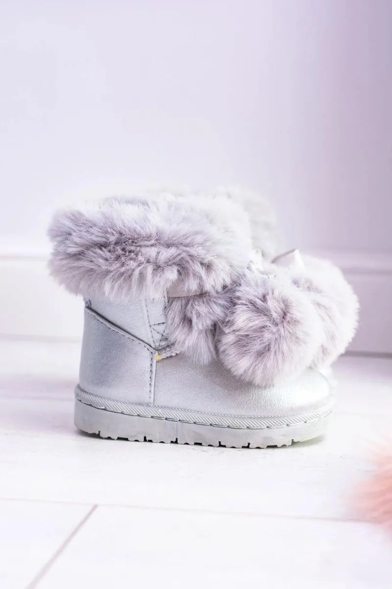 Dziewczęce|Chłopięce>Boto Szare Ocieplane Dziecięce Młodzieżowe Botki Śniegowce Roofy