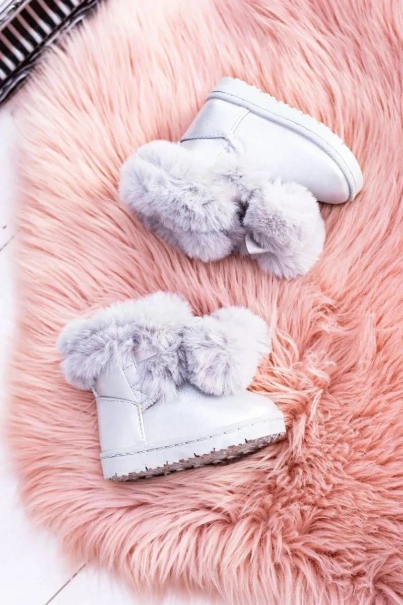 Dziewczęce|Chłopięce>Boto Szare Ocieplane Dziecięce Młodzieżowe Botki Śniegowce Roofy